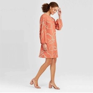 NWT A New Day Women's Long Sleeve Keyhole Neck Shift Dress Size Large